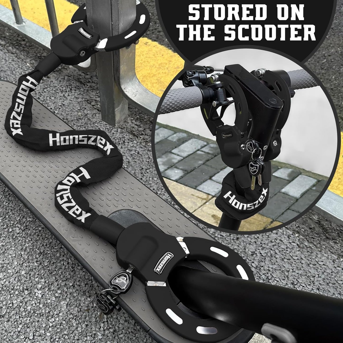 Honszex E Scooter Schloss, Handschellenschloss, Fahrradschlossmit Schlüssel, 36.22inch Farbenfroh Hochsicherheitsschlösser, Bike Lock, Zubehör für Elektrofahrräder und Elektroroller
